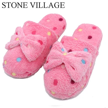

Home slippers Factory Direct Pantufas Large Bow Love Slippers Women Winter Warm Cotton Fabric Slippers Indoor Home Floor Shoes