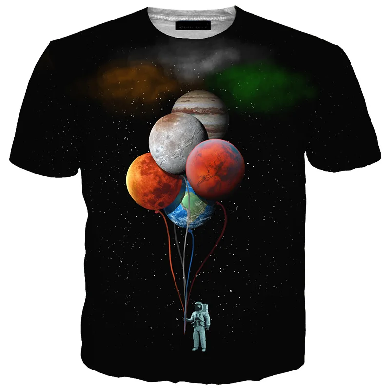 Cloudstyle 3D Футболка мужская космическая подвеска в виде космонавта и планеты воздушный шар 3D принт футболка короткий рукав Повседневная мода топы размера плюс 5XL