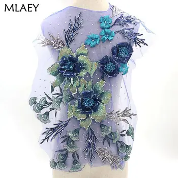 

3DEmbroidery Lace Trim Patches For Clothing Rhinestone Flowers Applique Handmade Diy Material Stage Performance Fabric Accessori