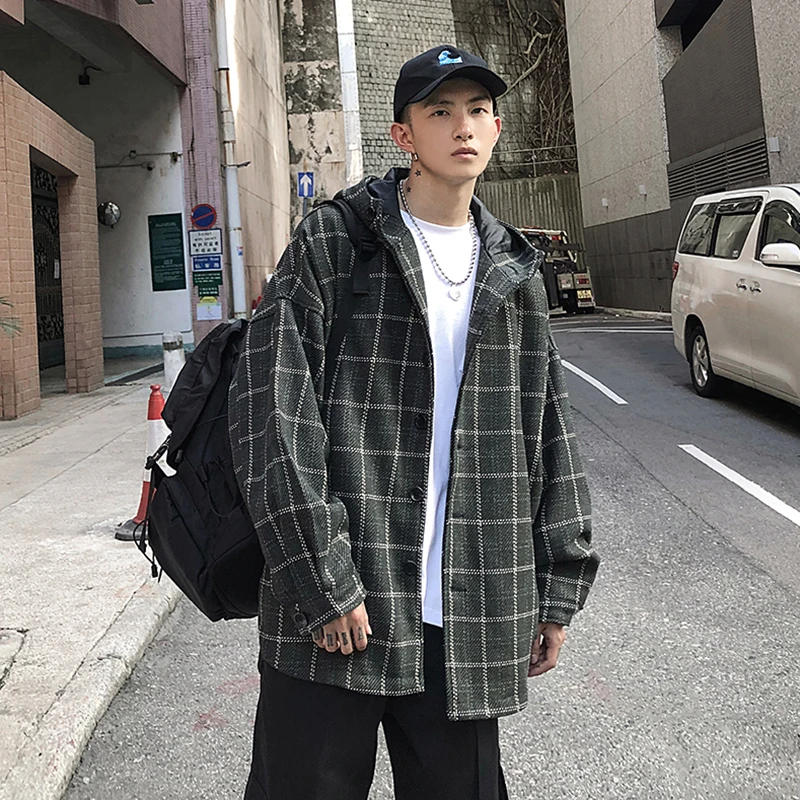 

Spring New Plaid Jacket Men Fashion Retro Casual Hooded Jacket Man Streetwear Wild Hip Hop Loose Bomber Jacket Coat Male Clothes