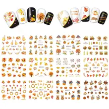 12 узоров осень Водные Наклейки кленовый лист Тыква наклейки-Слайдеры для ногтей на День Благодарения переводные наклейки для ногтей маникюр деко
