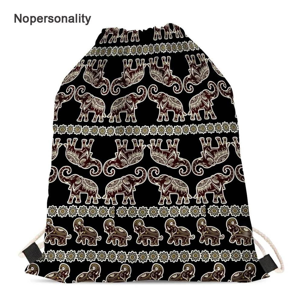 Nopersonality Black Printing Elephant Drawstring Bags for Women Small Female Ladies Travel Package Storage Backpack Mochila | Багаж и