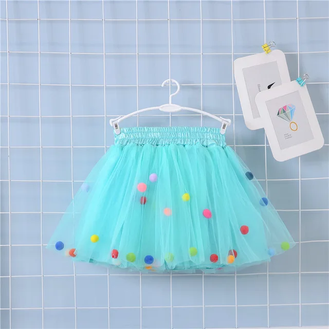 Летняя многослойная фатиновая юбка-пачка для малышей; разноцветное мини-платье принцессы с помпонами; одежда для детей; юбка-американка; Одежда для девочек - Цвет: blue