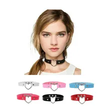 Очаровательное женское колье из искусственной кожи, колье из нержавеющей стали, колье в форме сердца, цветное Кожаное украшение с пряжкой на ремешке для женщин и мужчин, Макси ожерелье