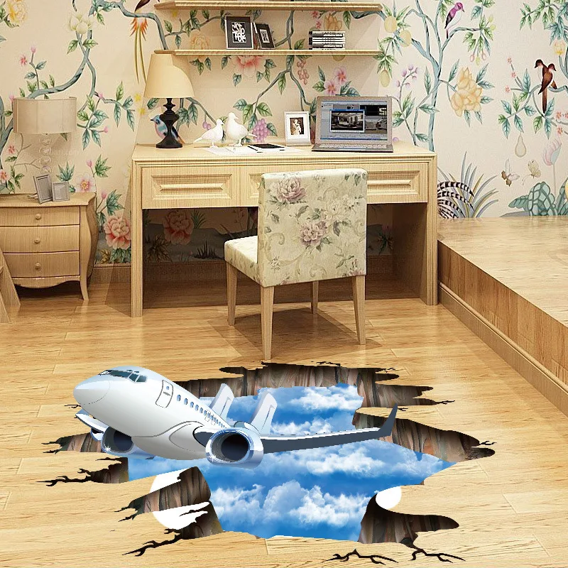 3D разбитые настенные стикеры самолет голубое небо узор настенные художественные наклейки для гостиной ванная комната пол украшение дома ПВХ Съемный