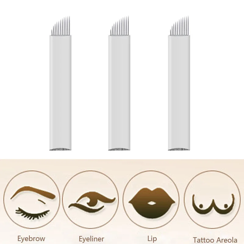 

10Pics 11Pin 3D Embroidery Sterilized Stainless Steel Permanent Makeup Needles For Eyebrow Lip Embroidery Microblading Supplies