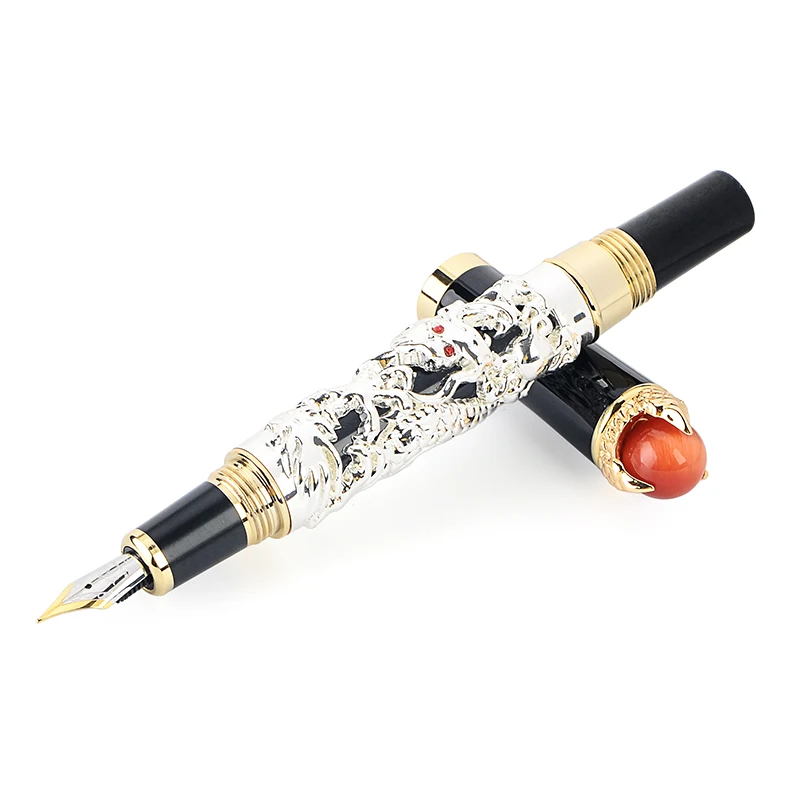 Бренд Jinhao, роскошная авторучка в стиле дракона, 0,5 мм, Золотой Металл, Iraurita, бизнес ручки для письма, инструмент, подарок, канцелярские принадлежности - Цвет: Silver