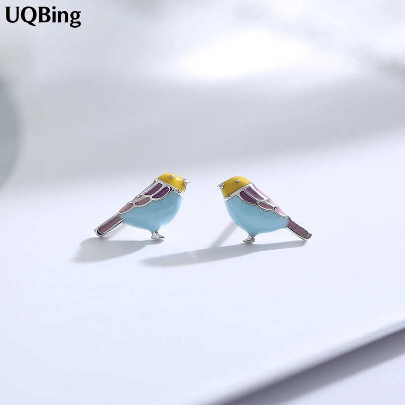 Дропшиппинг 925 пробы серебряные цветные серьги-гвоздики в виде птицы для женщин красивые ювелирные изделия