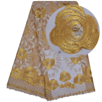 

New Nigerian Embroidered Stones Mesh Lace Fabric Bridal Wedding Fabrics India African Net Tulle Swiss Voile Lace Fabric 1143