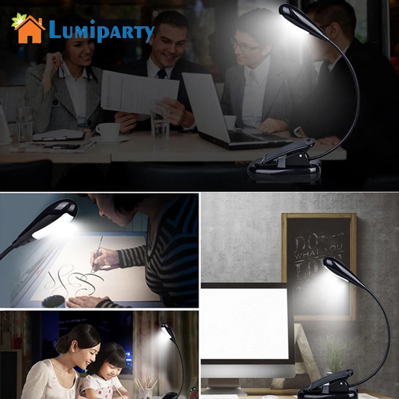 

Lumiparty 4 LED Reading Lamp Flexible Gooseneck Nightlight Desktop Clip Light with Stand Music Stand Light USB/Battery powered