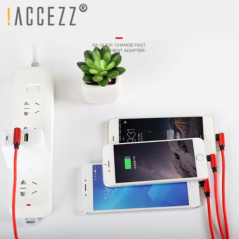 ! ACCEZZ L образный зарядный кабель освещение для iPhone 8 7 Plus Micro USB Type C Xiaomi Samsung 3 в 1