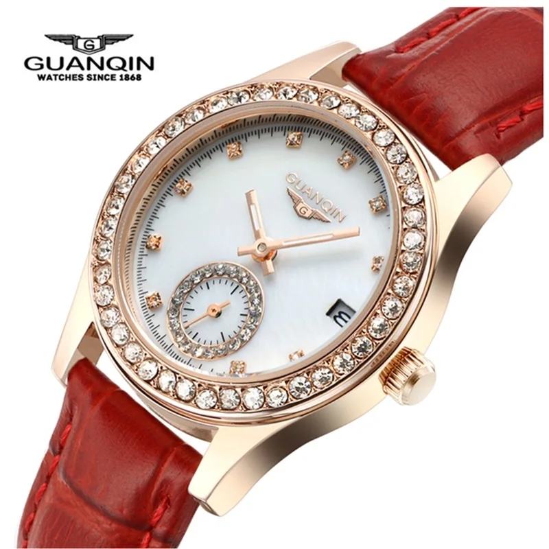 

GUANQIN Quartz Watch Top Brand Woman Sapphire Luxury Brand Diamond Luminous Ladies Watch Waterproof Leather Watches Montre Femme