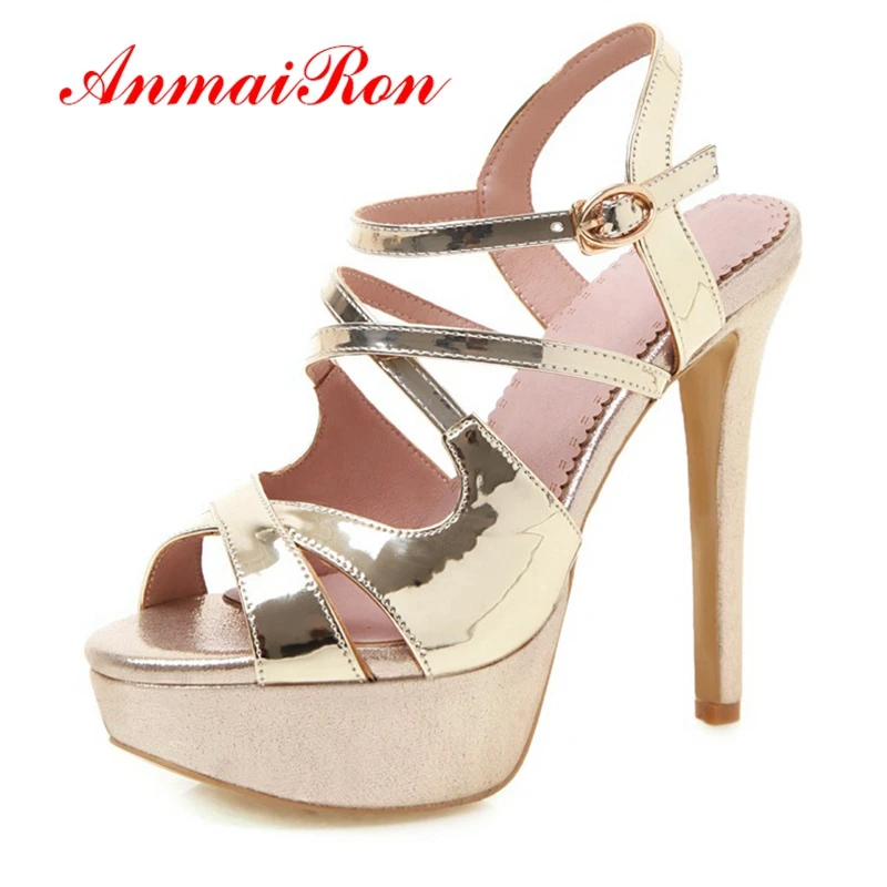 

ANMAIRON New Arrival PU Basic Party Women Sandals Summer 2019 High Heel Buckle Strap Solid Super High Size 34-43 LY1549