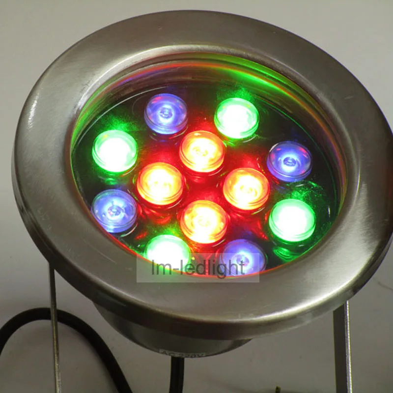 24 V светодиодный светильник для бассейна 12 Вт IP68 представительского класса со стальным браслетом Подводное светодиодное освещение Bridgelux 45mil белый RGB цвет зеленый, синий, подходит для использования в 10 шт