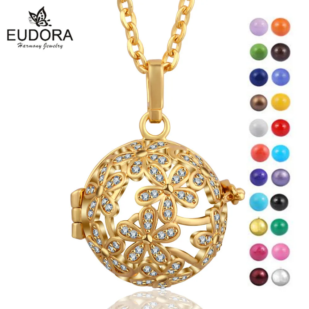 

Eudora Harmony Ball Luxury Crystal Gold Flower Plated Floating Locket Ball Musical Angel Caller Soft Chime Bell DIY Gift