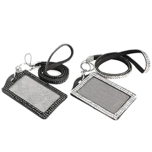 Горный хрусталь кристалл Работа карты ID Чехол Держатель Ремешок Слинг(черный)& Стразы Bling Кристалл пользовательский ремешок вертикальный ID значок