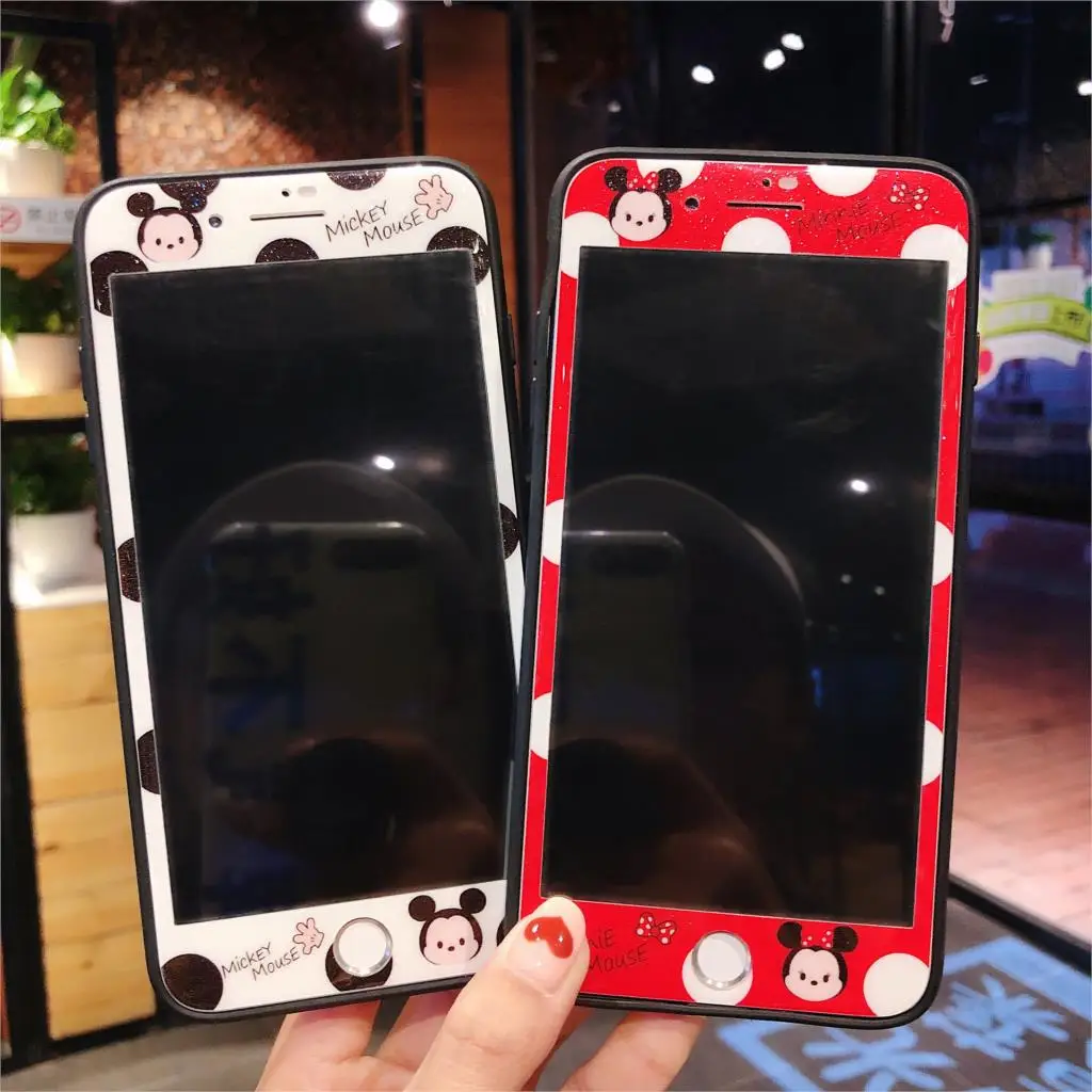 

RLENDA Cartoon Lovely Pattern Screen Protector Tempered Glass For iPhone 6 6S 7 8 Plus Front Flim