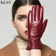KLSS Brand Genuine Leather Women Gloves High Quality Goatskin Glove Fashion Elegant Lady Driving For Winter Klss2303