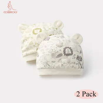 

COBROO 100% Organic Cotton 2 Pack Baby Beanie Hat with Cute Bear Ears Design Soft Warm Newborn Infant Knit Caps for 0-9 Months