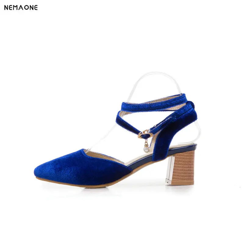 

NEMAONE Summer Women Sandals OL Style Platform Square Heels flock Ankle Strap Shoes Woman Size 34-43