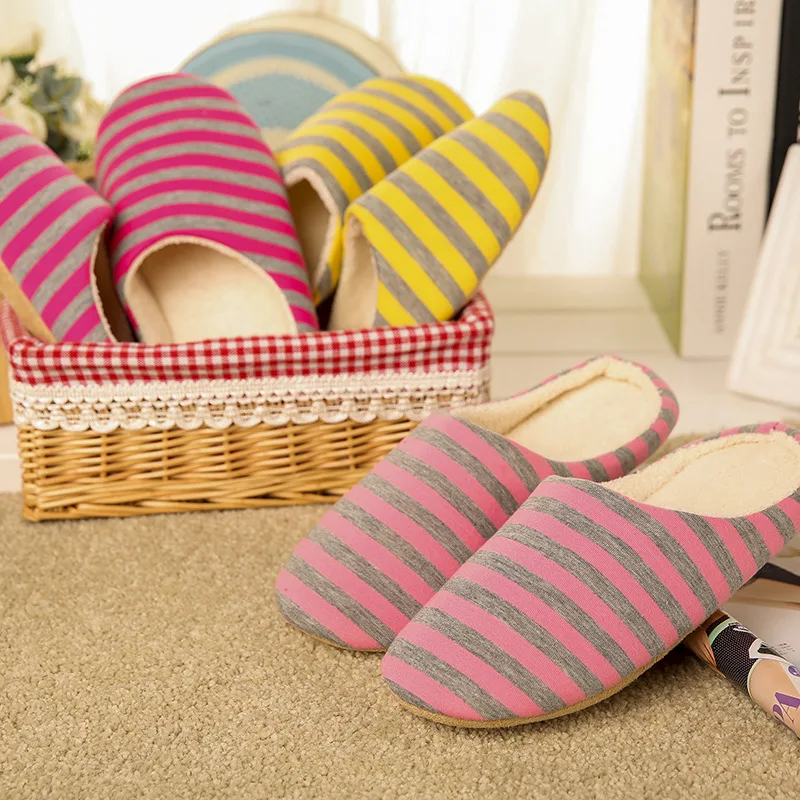 Slipper women Hot sale Striped Bottom Soft Home Slippers Warm Cotton Shoes Women Indoor Slippers ...