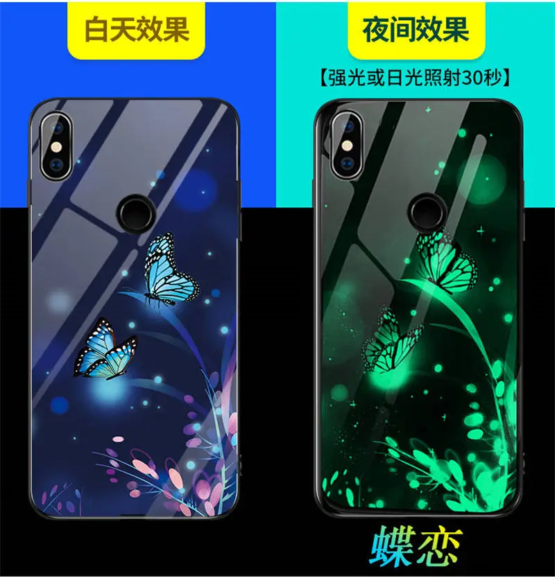 

Case For Xiaomi Mi 8 Lite SE A1 A2 6 6X 5X Redmi Note 5 5 Plus Case Cover Luminous Glow Tempered Glass Back Cover Silicone Bag