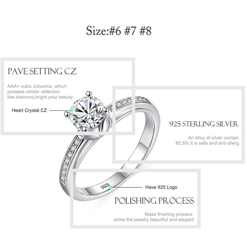 ELESHE Настоящее 925 пробы серебряные кольца для женщин Роскошные CZ Кристалл обручальные кольца модные ювелирные изделия