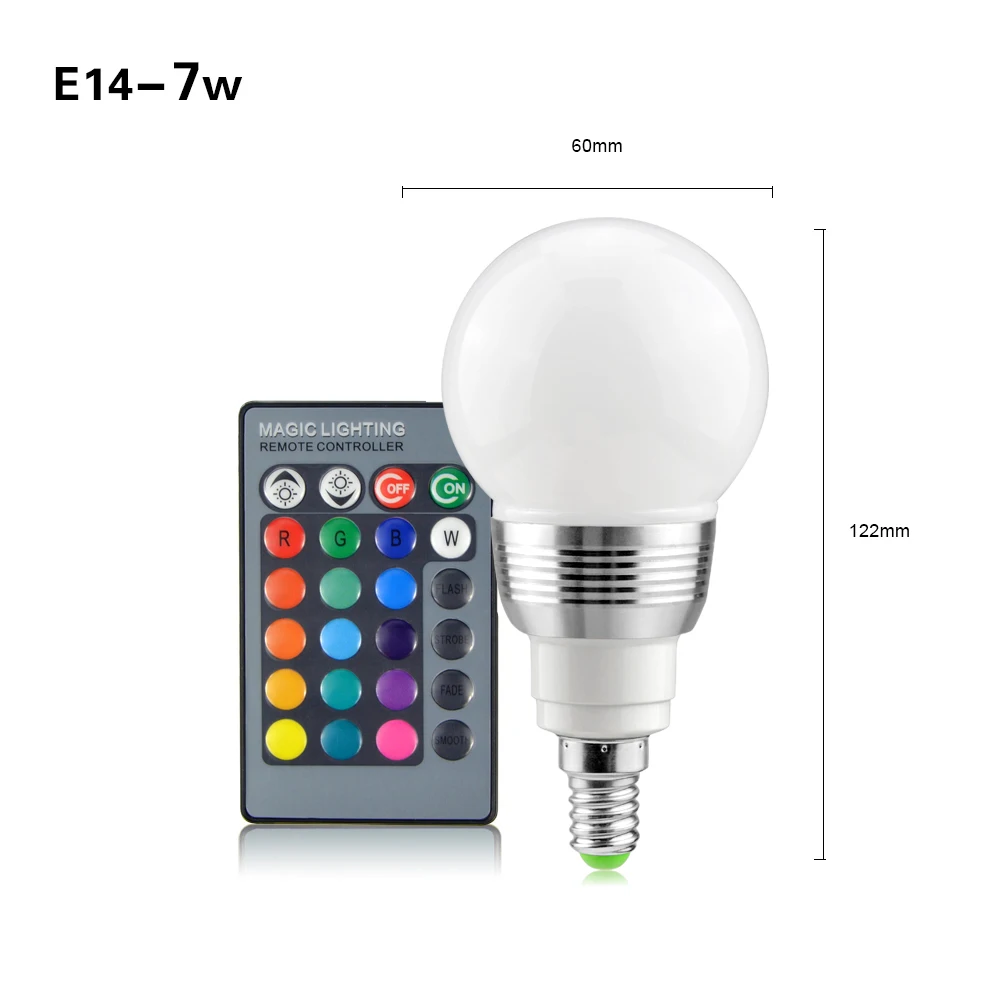 Новинка E27 E14 RGB светодиодный ночной Светильник лампы 5 Вт 7 Вт AC 110V 220V Рождественский Спальня украшения лампа с 24 клавишами дистанционный контроллер - Цвет: E14 7W