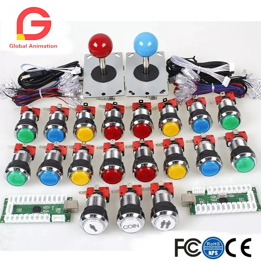 

2 Player Arcade Game DIY Kit For PC And Raspberry Pi 5Pin Joystick And + Chrome Plating LED Illuminated Push Buttons