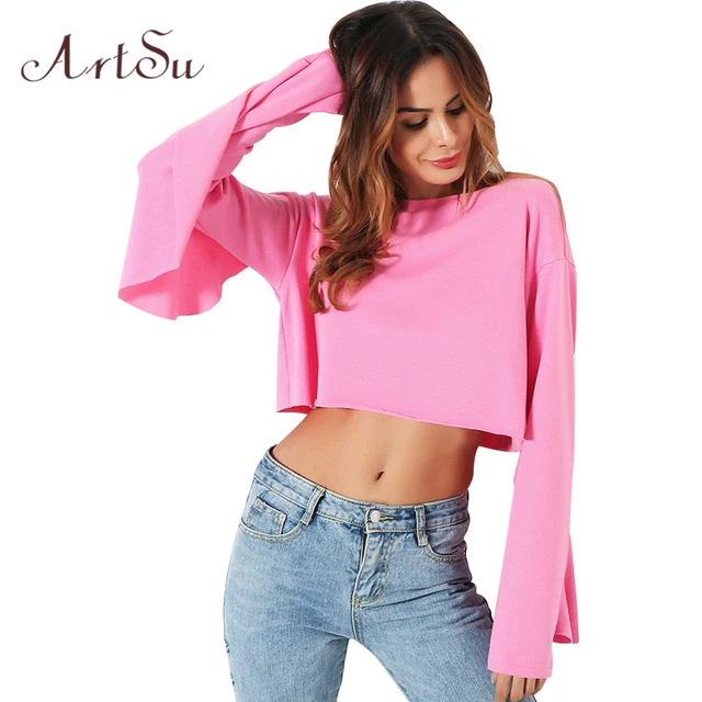 ArtSu Con Volados Manga Larga Blusa Entallada de Color