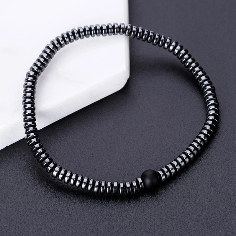 Noter 4mm Small Hematite Bracelet High Quality Black Beads Stone Braslet For Hombre Yoga Jewelry Unisex Minimalist Charm Braclet