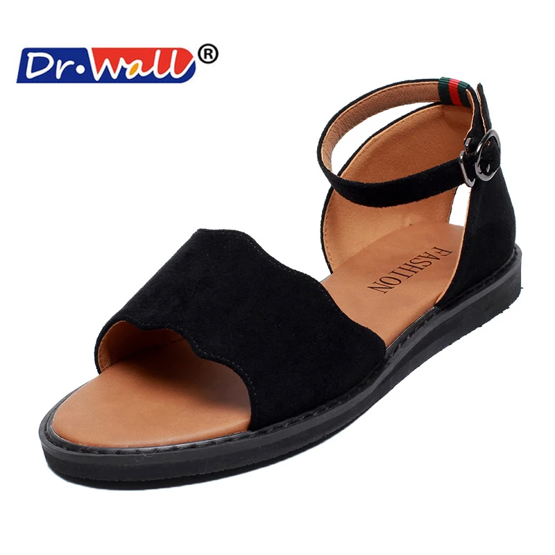

Dr.Wall Women's Flats Sandals 2018 Summer Fashion Shoes Suede Cow Leather Back Strap Sexy Ladies Shopping Walking Casual Shoes
