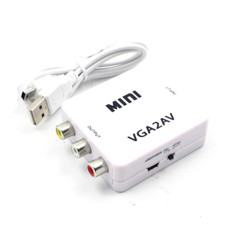 

1080P Mini VGA to AV RCA Convertisseur Box Adapter avec 3.5mm VGA2AV / CVBS Audio Conversor HDTV PC Support NTSC PAL