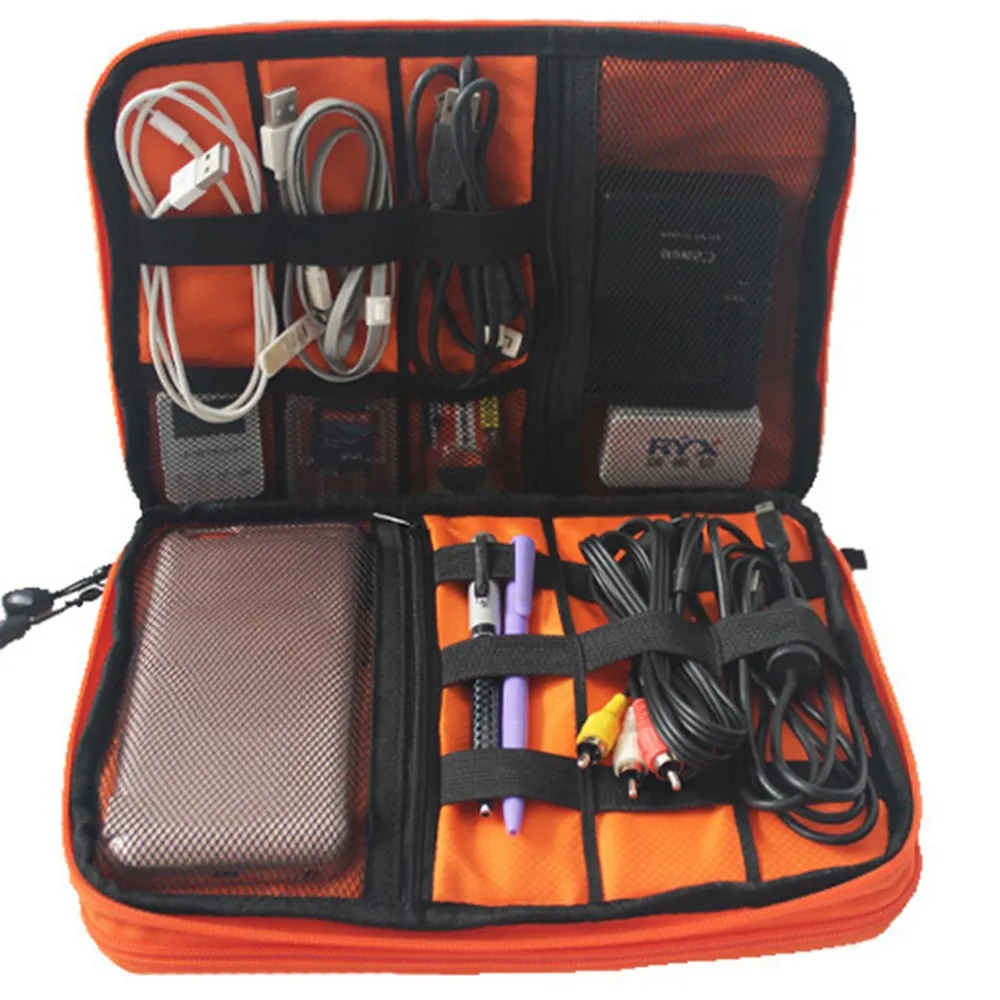 Large Waterproof Double Layer Cable Organizer Bag Adapter SD Card Carry