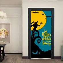 Werewolf Bat Moon Door Sticker Festival Wall Door Stickers Halloween New Decorative Kids Bedroom Decorative Cartoon
