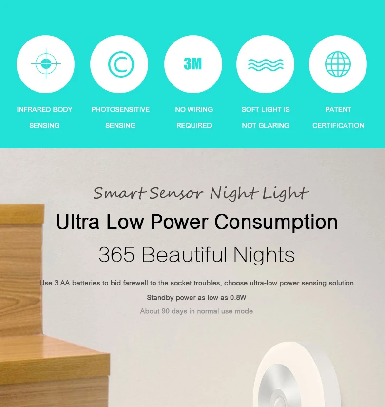  Woodpow LED PIR Body Motion Sensor Night Light AA Rechargeable Induction Lamp Infrared Sensing For Closet Wall Cabinet Corridor (2)