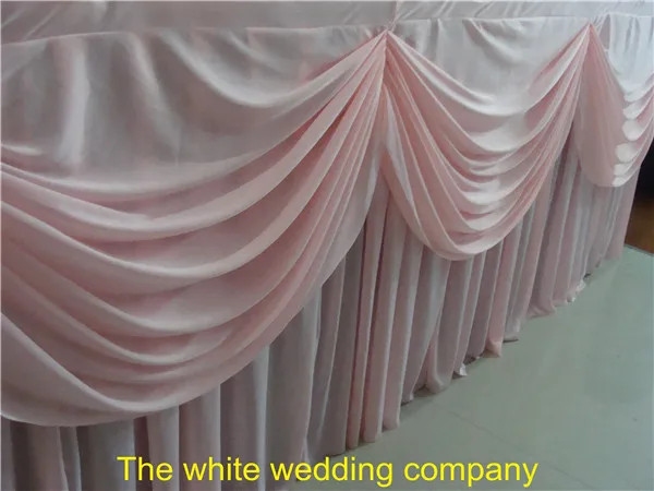 

5pcs 17ft Pink Ice Silk Table Skirt With Swag For Wedding Party Banquet Free Shipping