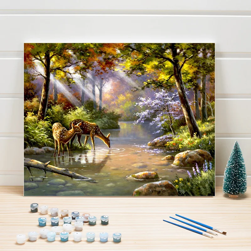 Paint Oil Painting By Numbers Landscape Animals Deer DIY Acrylic Canvas Coloring Art Wall Pictures For Living Room Decor Adults