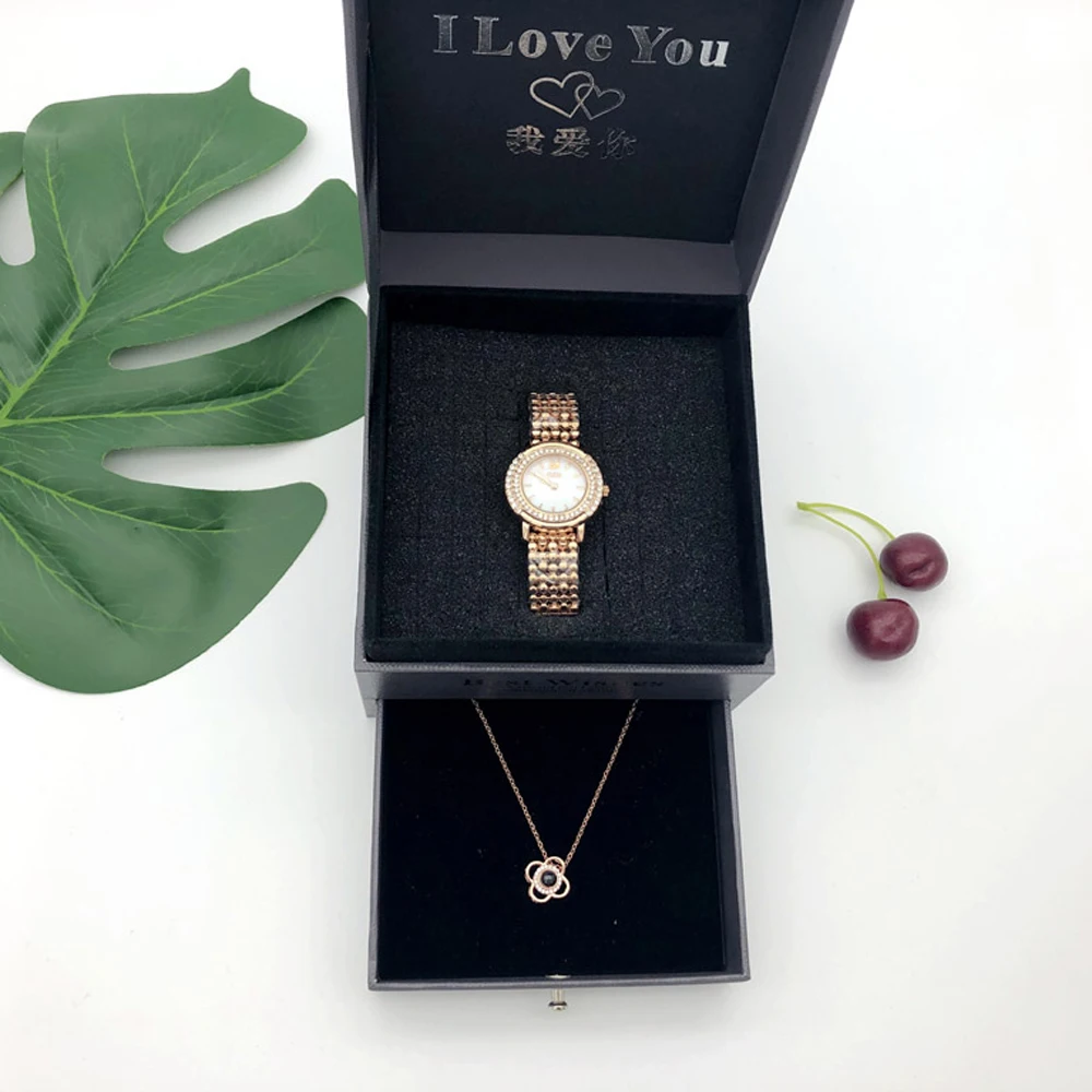 

Women's Quartz Watch Set 100 Languages Says I love You Projection Necklace Birthday Gift Fashion Valentine's Day Gift with Box