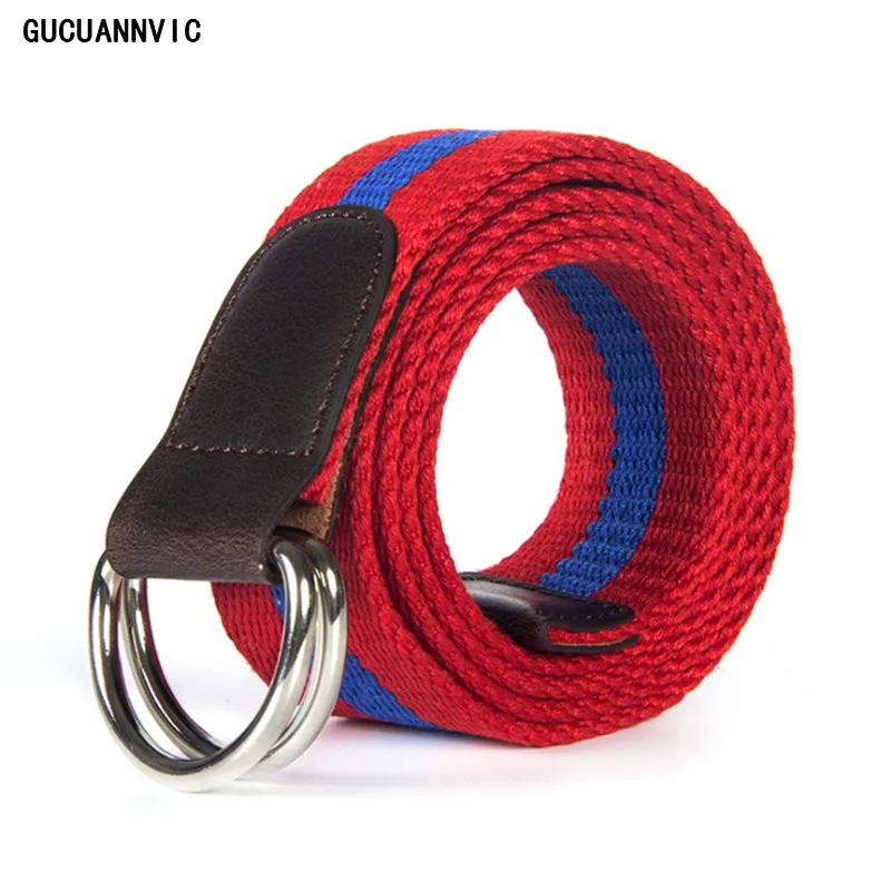 

Hot Sale Casual double ring buckle canvas ladies belt Fashion Stripe Multi-color optional belts for women luxury designe Brand