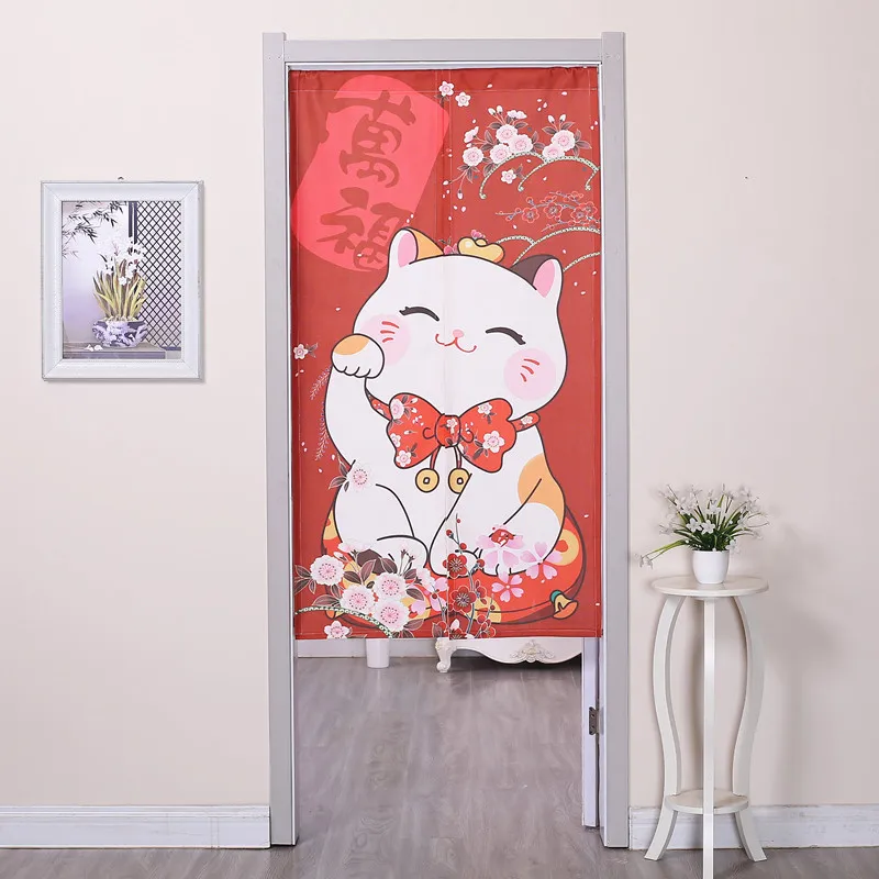 Japanese-style Cotton Linen Door Curtains Cute Lucky Cat Door Curtains Feng Shui Curtain Bedroom Kitchen Curtain Home Decoration