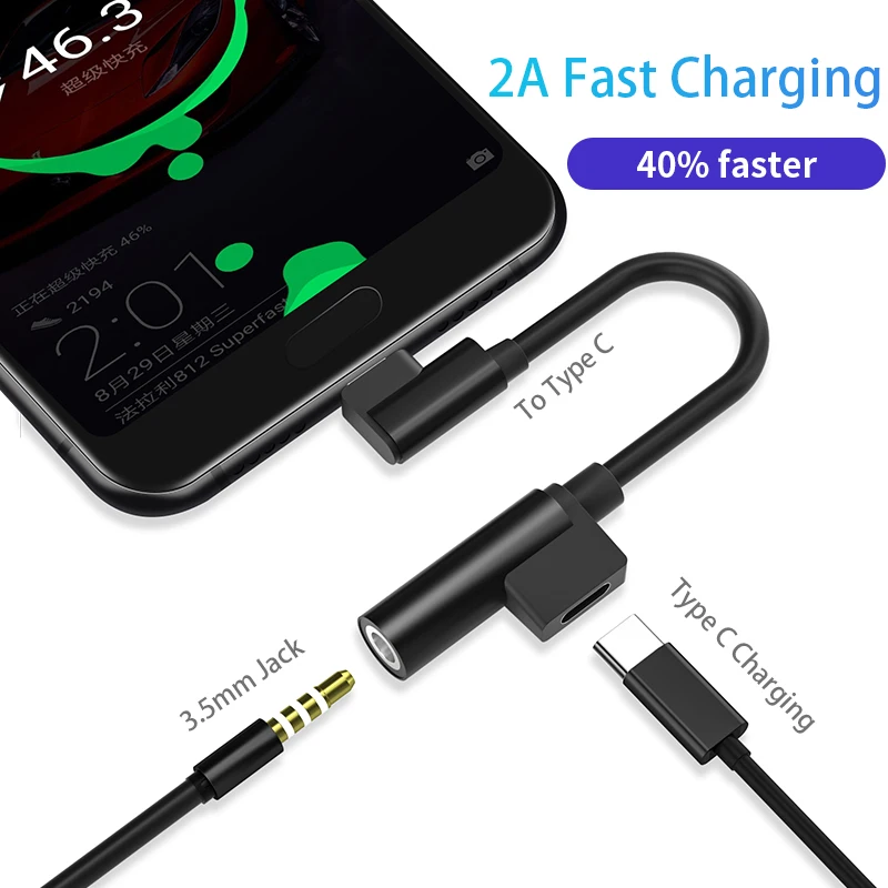 2 in 1 Quick Charge Type C 3 5mm AUX Adapter For Smart Phone Audio USBC