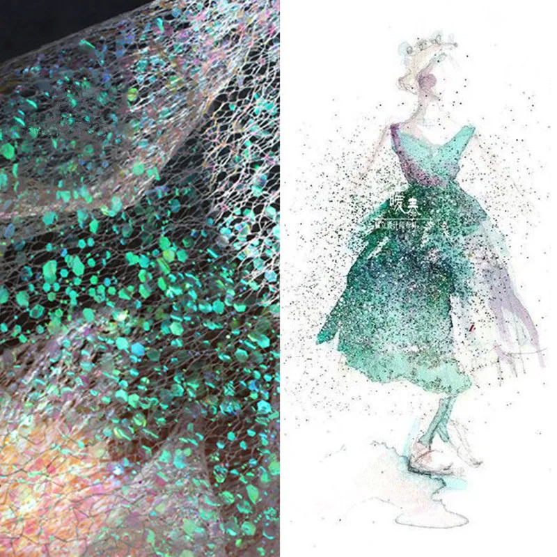 

Creative Golden Mermaid Mirage Design Small Fragments Laser Sequins Mesh Fashion Background Fabric