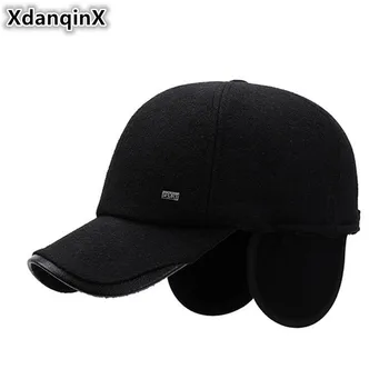 

XdanqinX Adjustable Head Size Earmuffs Hat Winter Men's Cap Warm Thick Baseball Caps Male Bone Brands Snapback Cap Dad's Hats