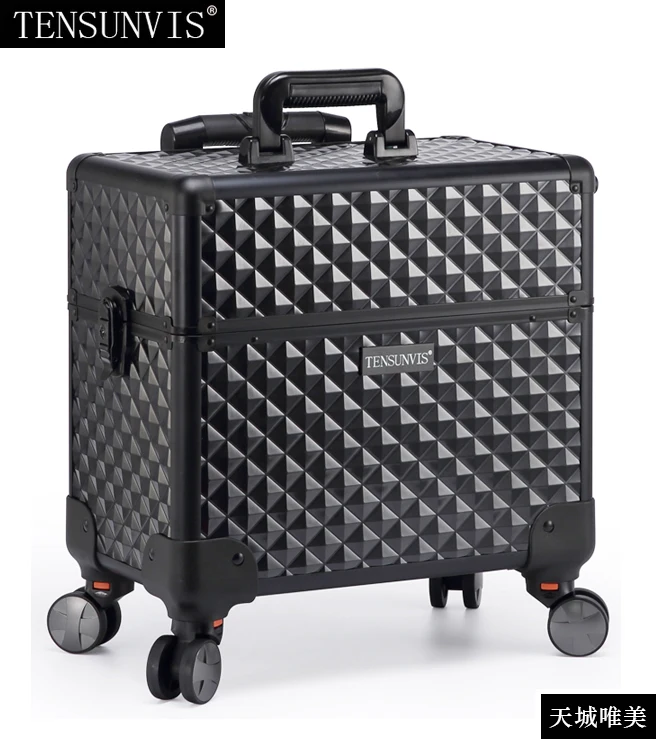 

TENSUNVIS Makeup Case aesthetic black professional universal wheels trolley cosmetic box makeup case the best beauty case