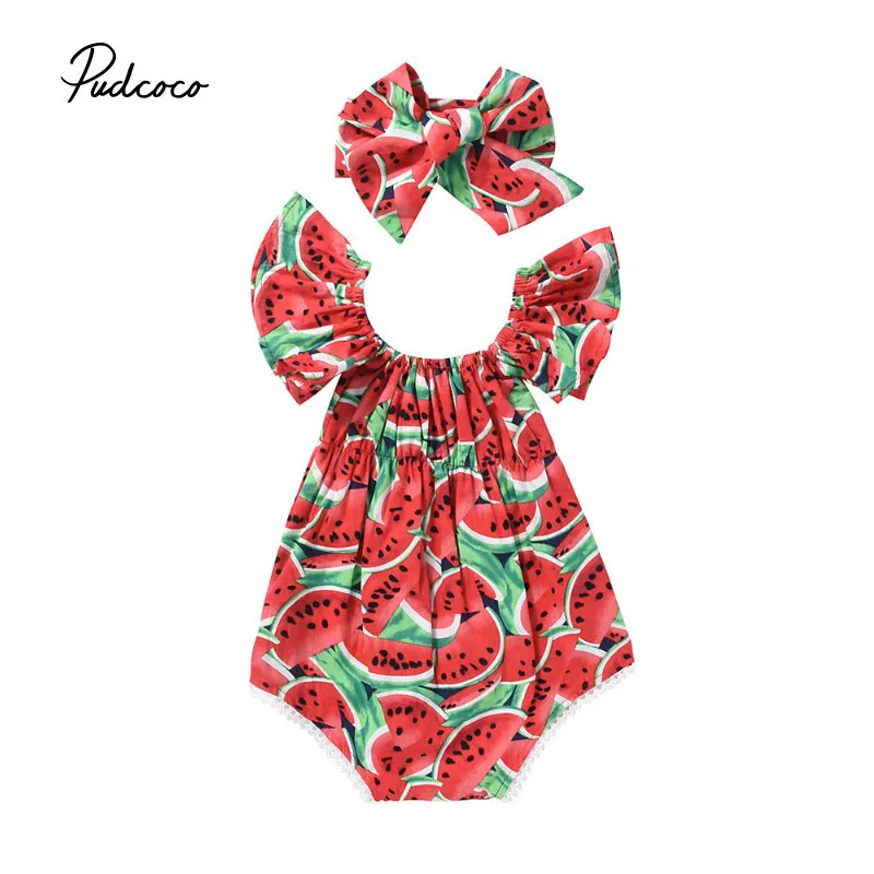 

Pudcoco Baby Boys Girls Fashion Bodysuit 1 piece Watermelon Pattern Cotton Blend Red Baby Boys Girls Sleeveless O-Neck Bodysuit