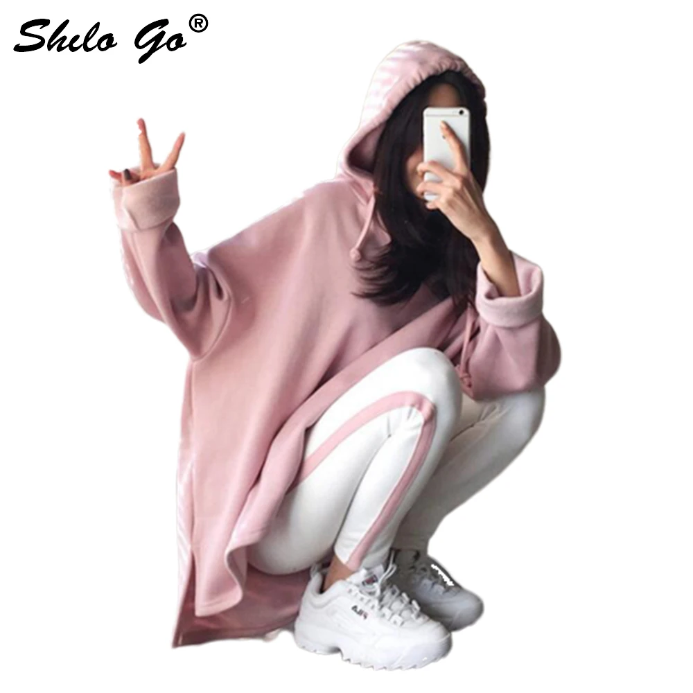 

Casual pink hooded Sweatshirts women autum v neck long sleeve pullover hoodies white concise oversize streetwear sweatshirts