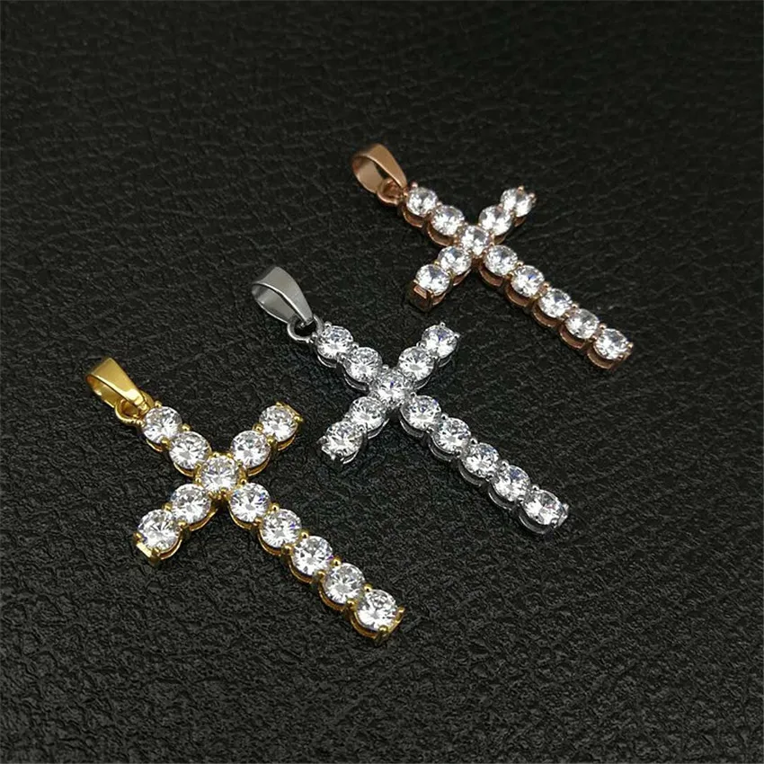 

Hip Hop Stainless Steel Gold Color Cross Pendant Necklace Iced Out Rhinestone Crucifix Necklace Christian Jewelry With Box Chain