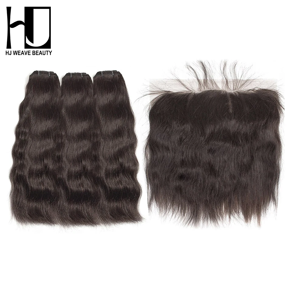 

Raw Indian Virgin Hair Straight Bundles With Frontal Hair Weave Bundles With 13x4 Lace Frontal Free Shipping HJ WEAVE BEAUTY