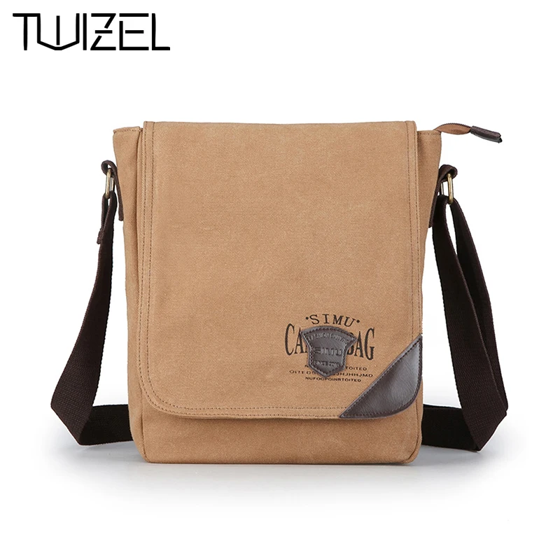 ФОТО TWIZEL Canvas Shoulder Bag Crossbody High Quality Bag For Men Travel Bag Vintage Style Casual Outside Travel Bag HQB1888